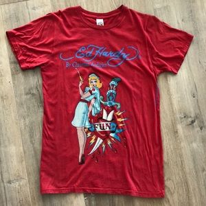 Ed Hardy Christian Audigier sexy nurse red shirt
